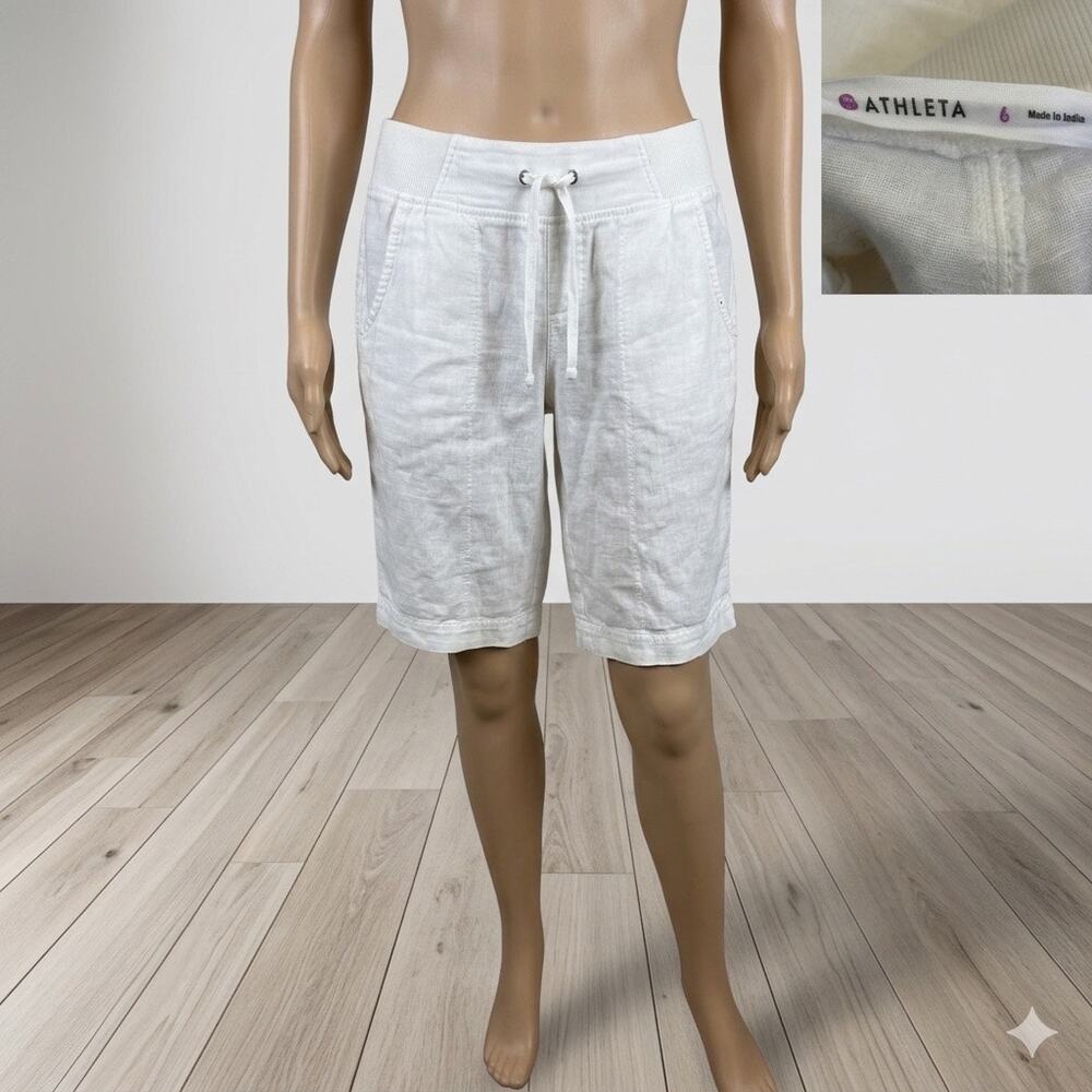 Athleta Linen Creston Bermuda Shorts White Size 6